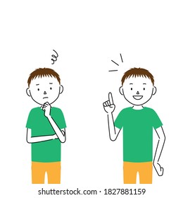 dos pose de ilustraciones de niño (preocupación / solución)