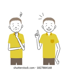 dos pose de ilustraciones de un anciano (preocupación / solución)