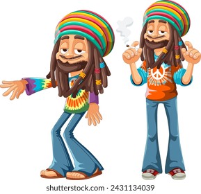 Two poses of a happy Rastafarian man vector.