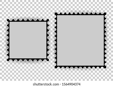 Two of postage stamp, collection square, circle and rectangular postage stamps, template on transparent background. Vector Illustration.