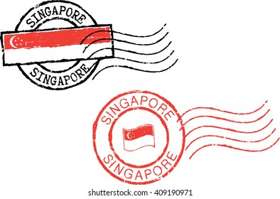 Two postal grunge stamps 'SINGAPORE'. 