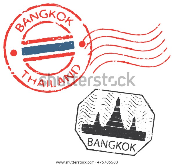 Two Postal Stamps Bangkok Flag Thailand 库存矢量图 免版税