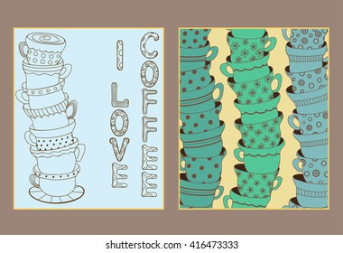 two postcards with cups of coffee I love