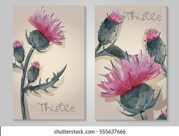 two postcards with Thistle hand painted
