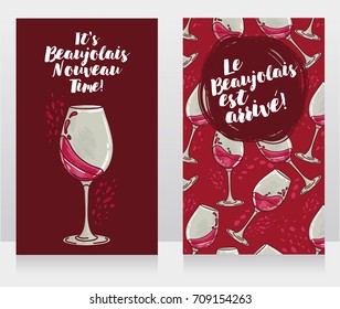 Two posters for Beaujolais Nouveau, can be used as menu cover for wine bar or as invitations for wine party, vector illustration