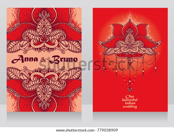 Two Posters Beautiful Indian Wedding Traditional Stock Vector