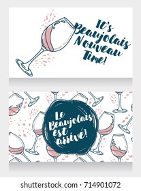 Two posters for new wine, can be used as menu cover for wine bar or as invitations for wine party, vector illustration