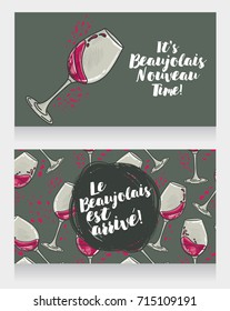Two posters for new wine, can be used as menu cover for wine bar or as invitations for wine party, vector illustration