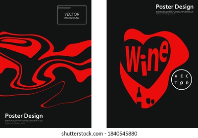 Zwei Plakate für die Weinparty, können als Menüabdeckung für die Weinbar, schwarz und rot verwendet werden. Vektor EPS10