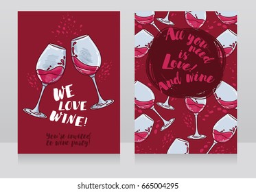 Two posters for wine party, can be used as menu cover for wine bar, vector illustration