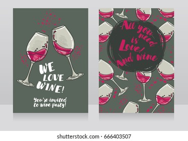 Two posters for wine party, can be used as menu cover for wine bar, vector illustration