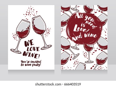 Two posters for wine party, can be used as menu cover for wine bar, vector illustration