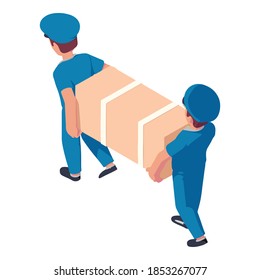 Two postman delivery fridge icon. Isometric of two postman delivery fridge vector icon for web design isolated on white background