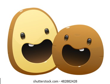 two potato cartoon character bright juicy on a white background isolated