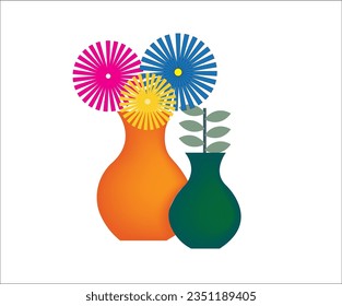 Dos ollas con flores y hojas