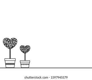 There’re two pots and a heart shape tree growing inside isolated on white background. Concept about valentines, romantic, love, growing and another good feeling. There’s a copy space for your text.