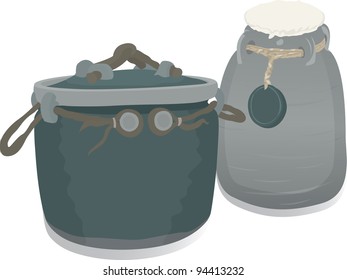 Two pots vector illustration in green colores