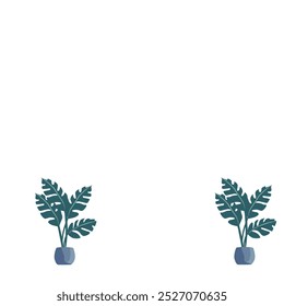 Two potted plants with broad green leaves placed side by side on a white background. Ideal for themes involving nature, decor, or indoor plants.