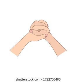 two praying hands flat icon. concept of plea for forgiveness, voluntary donation, belief in people love, confession to priest or monk. realistic sketch silhouette. linear sign on white background