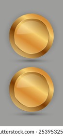 Dos Botones redondos premium con Ilustración vectorial de marco negro y dorado, tres Diseños gráficos de Vector elegantes y modernos
