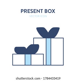 Two present boxes icon. Vector illustration of two boxed gifts wrapped and tied with a ribbon with a bow. Concept of holiday gifts waiting to be opened