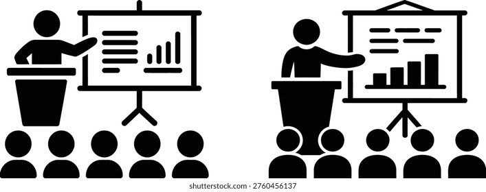 Two presenters delivering talks to their audiences using flip charts