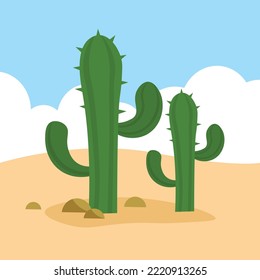Two prickly cacti in the desert