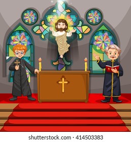 Two priests in the church illustration