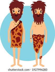 Dos hombres primitivos de diseño plano, caracter cavernícola, carácter vector