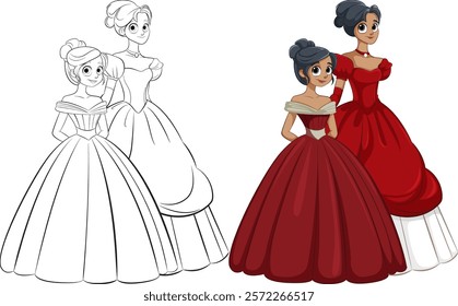 Two princesses in beautiful red gowns