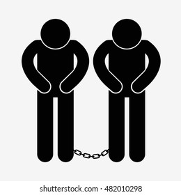 Two prisoners with chains. Icon isolated on white background. Flat vector illustration