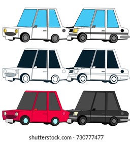 Two private car. Car crash of the back. Flat vector concept.