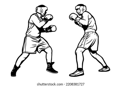 Two professional boxer boxing - vector illustration - Out line