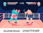 two professional boxers fighting on arena boxing online platform video game level e-sport concept computer screen horizontal full length vector illustration