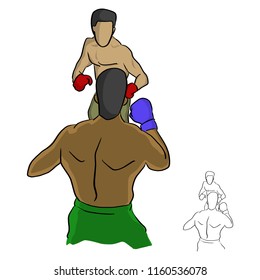 Two professional boxers fighting in the ring vector illustration sketch doodle hand drawn with black lines isolated on white background