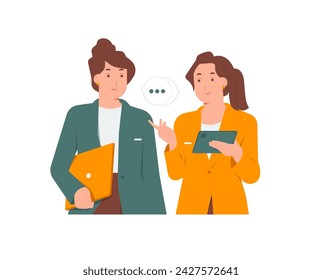 Two professional businesswoman having discussion, office talk, communicating, conversation, business meeting concept illustration