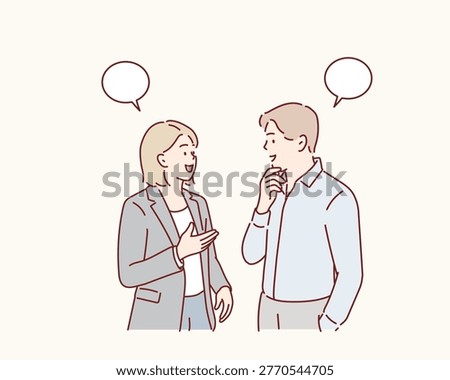 Two Professional Coworkers Having a Serious Business Discussion Original vector illustration drawn by hand.
