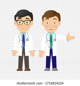 Two Professional Doctor Isolated Transparent Background, Vector Illustration