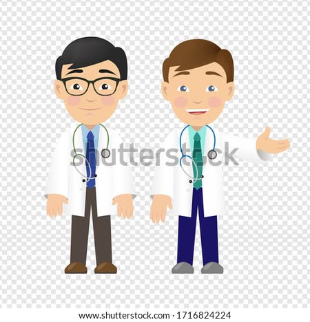 Two Professional Doctor Isolated Transparent Background, Vector Illustration