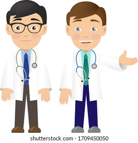 Two Professional Doctor Isolated White Background, Vector Illustration
