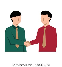 Two professional men in shirts and ties perform a firm handshake to seal a business agreement. This image represents teamwork, collaboration, and success in office.