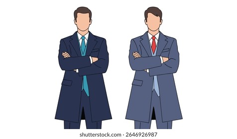 Two Professional Men in Stylish Outerwear Standing Confidently with Arms Crossed
