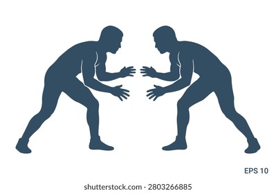 Two professional wrestlers fighting match silhouette design graphics isolated on white background stock vector