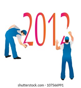 Two professionals erasing the 2012  symbols