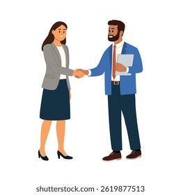 Two professionals shaking hands at a business meeting