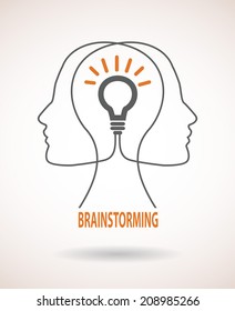 Two profile faces with light bulb. Concept of business idea and brainstorming infographics