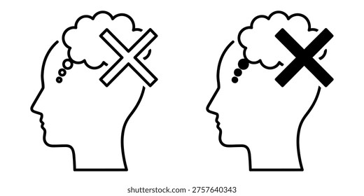 Two profile head icons showing a thought bubble with a large cross symbol to represent bad ideas Vector