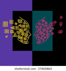 two profiles on a geometric background