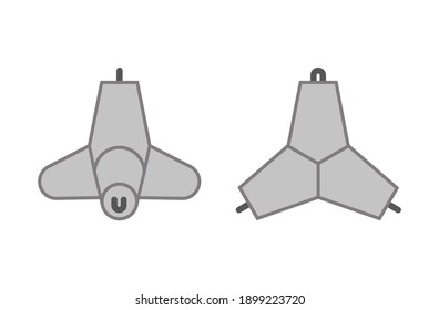 Dos proyecciones de tetrapodo de hormigón. Vector aislado en blanco.