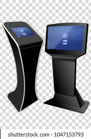 Two Promotional Interactive Information Kiosk, Advertising Display, Terminal Stand, Touch Screen Display. Mock Up Template.